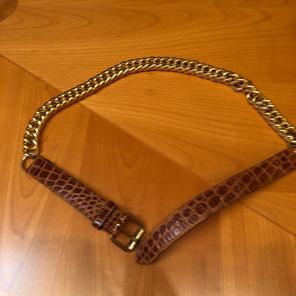 Axcess Accessories - AXCESS brown leather and gold chain belt
